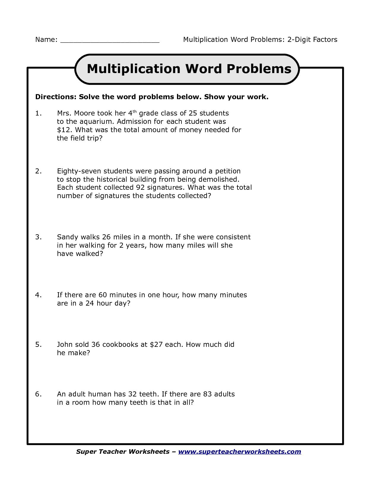 30 3Rd Grade Multiplication Word Problems