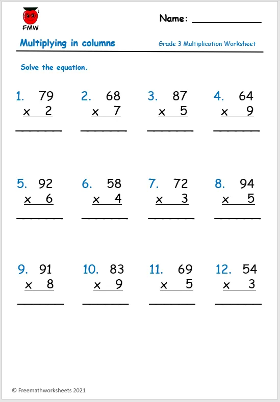 30 3Rd Grade Multiplication Worksheets Fun