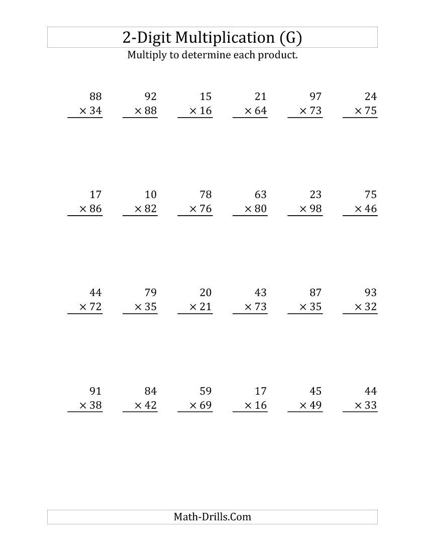 30 Multiplication By Two Digit Numbers