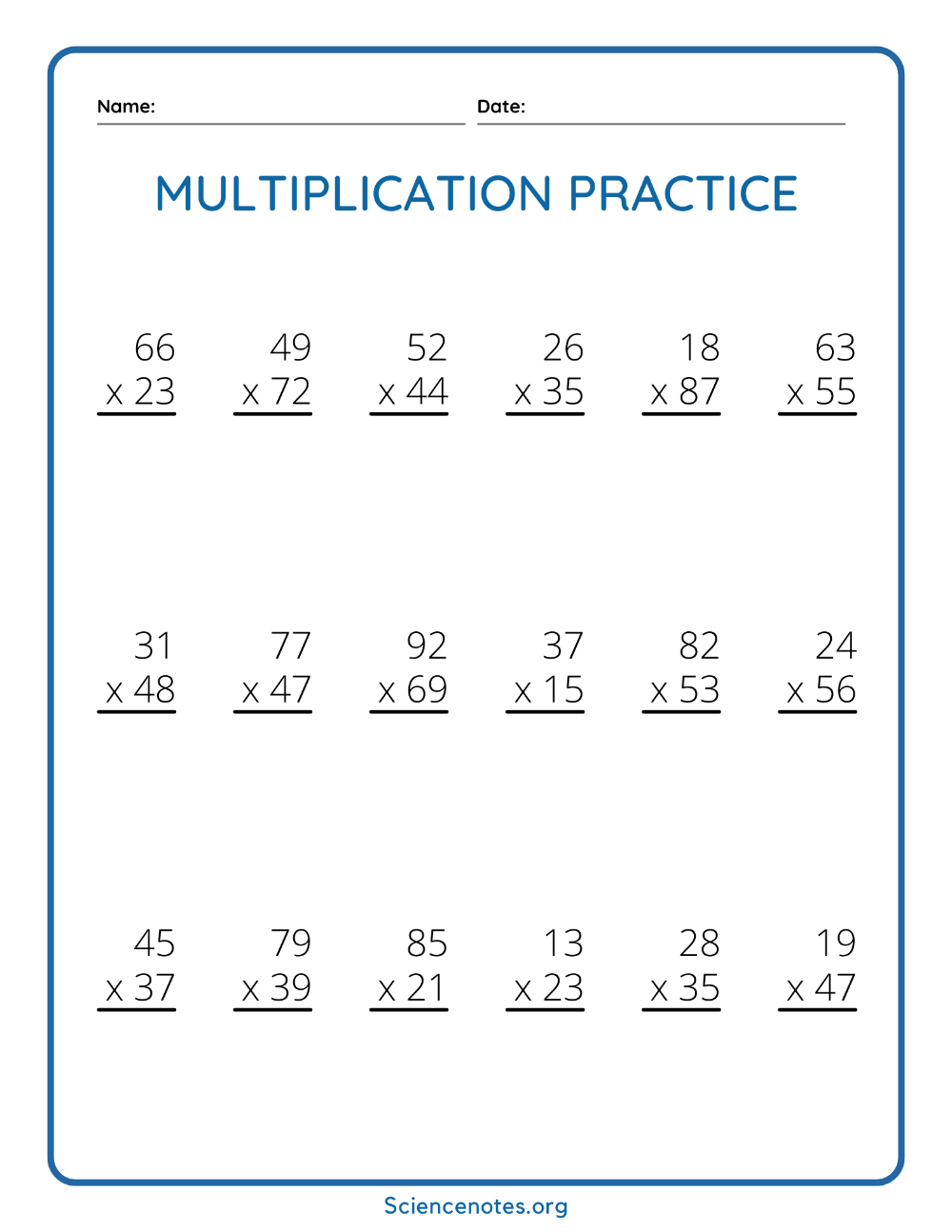 30 Multiplication By Two Digit Numbers