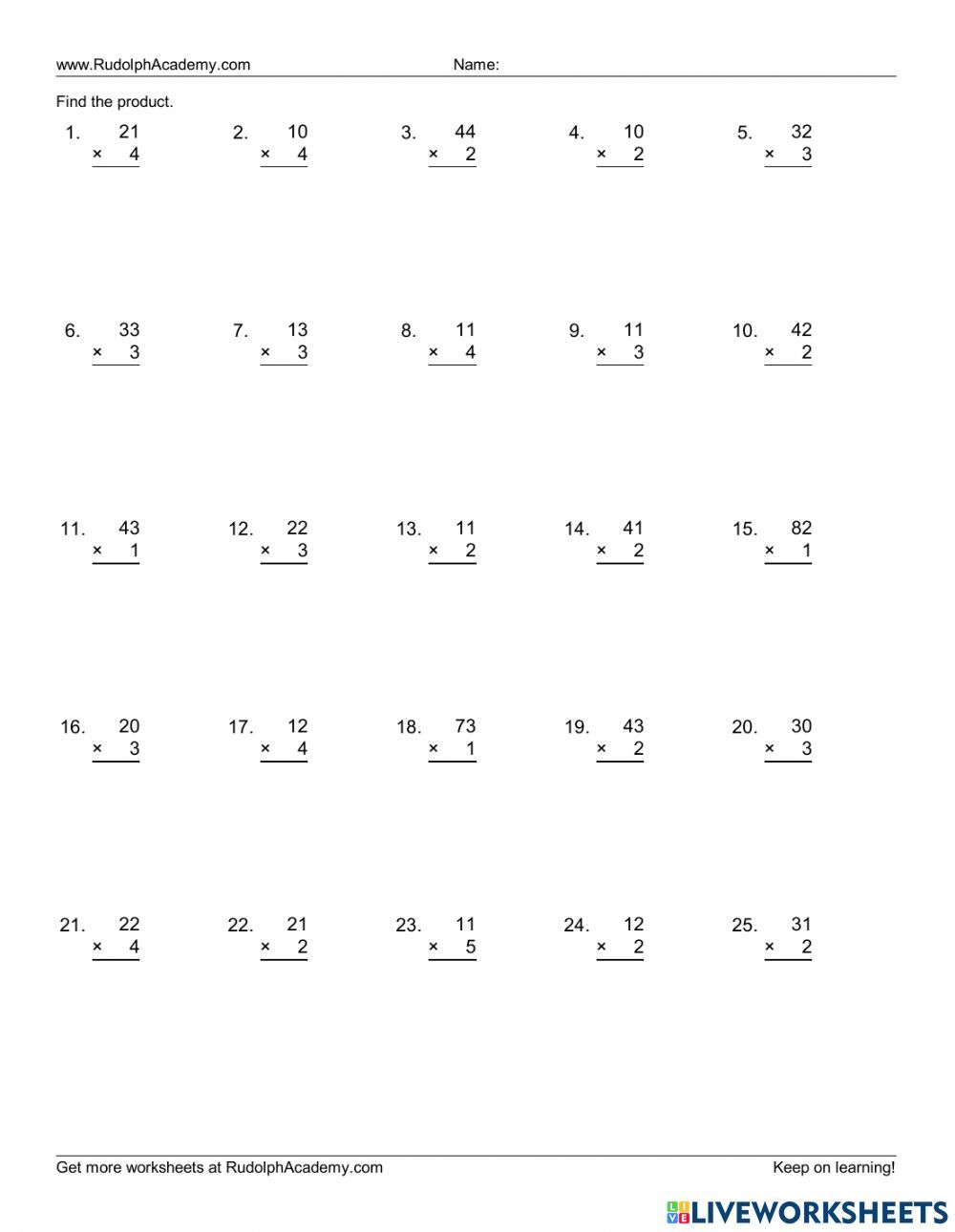 30 Two Digit Multiplication Without Regrouping